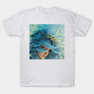 Cutes Owl Goddess with blue hairs T-Shirt